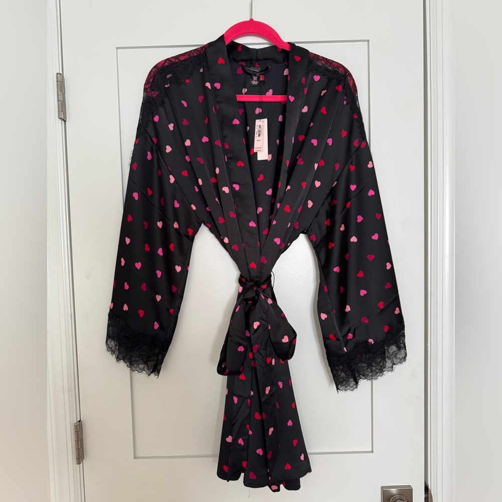 Victorias Secret Luxe Satin Valentines Heart Robe -NWT